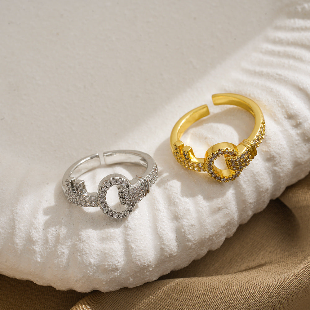 Cross-border Light Luxury Style Key-shaped Full-diamond Elegant Ring, Exquisite Ring Design, High-end Fashion Zircon, Adjustable, Wholesale