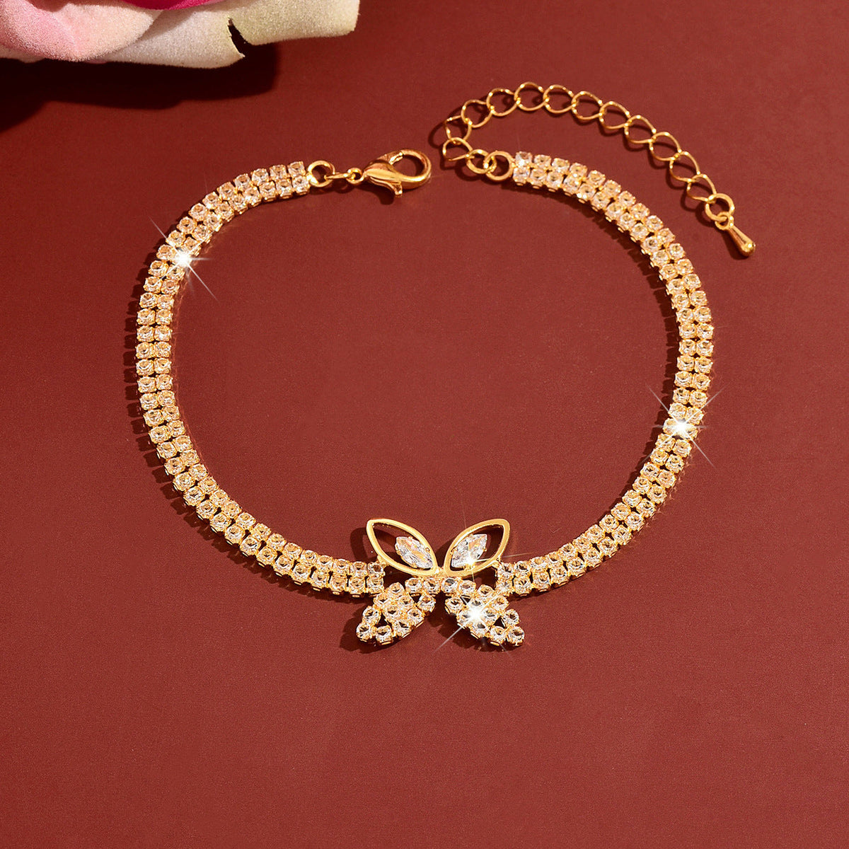 Sweet Seaside Resort Style Rhinestone Butterfly Anklet For Women, Fashionable Summer New Style, Versatile And Eco-Friendly Anklet Wholesale