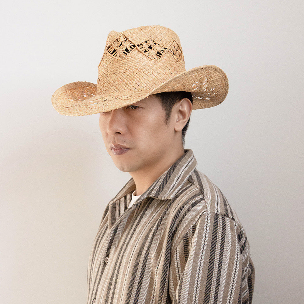 Hand-knitted Openwork Raffia Sun Hat For Men And Women