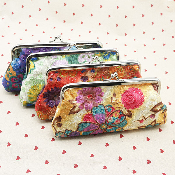 15cm Embroidered Fabric Women's Long Wallet