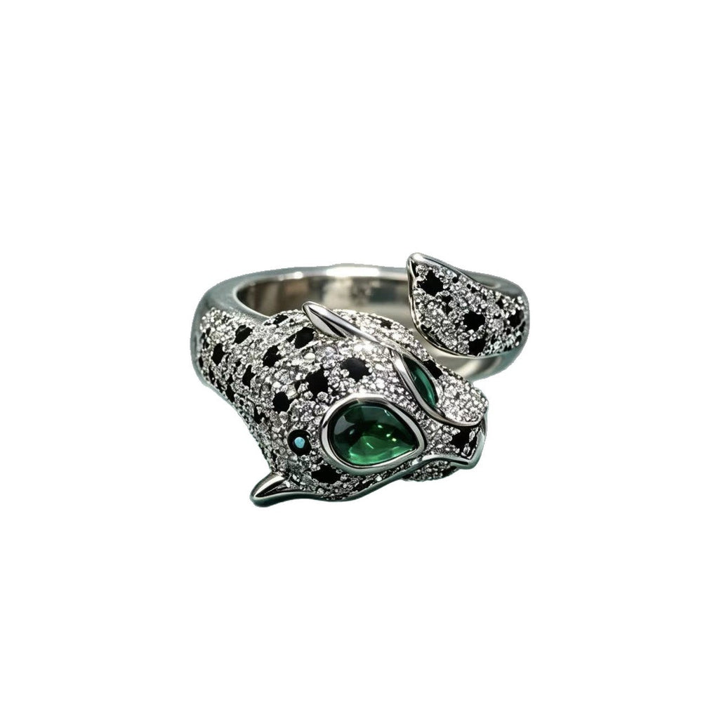 European And American Style Copper-plated Gold Zircon Leopard Ring For Women