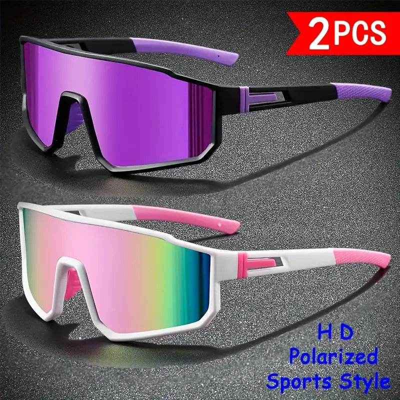 2 Pcs Shield Polarized Sports Sunglasses Uv400 Protective Mirrored Lens Eyewear Lightweight Wraparound Frame With Non Slip Temple Suitable For Cycling,fishing,running And Various Outdoor Sports Activi