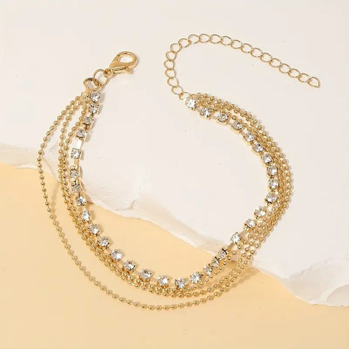 2026 Summer New Style Simple Multi-Layered Crystal Zircon Geometric Anklet Fashionable Beach Vacation Style Foot Jewelry