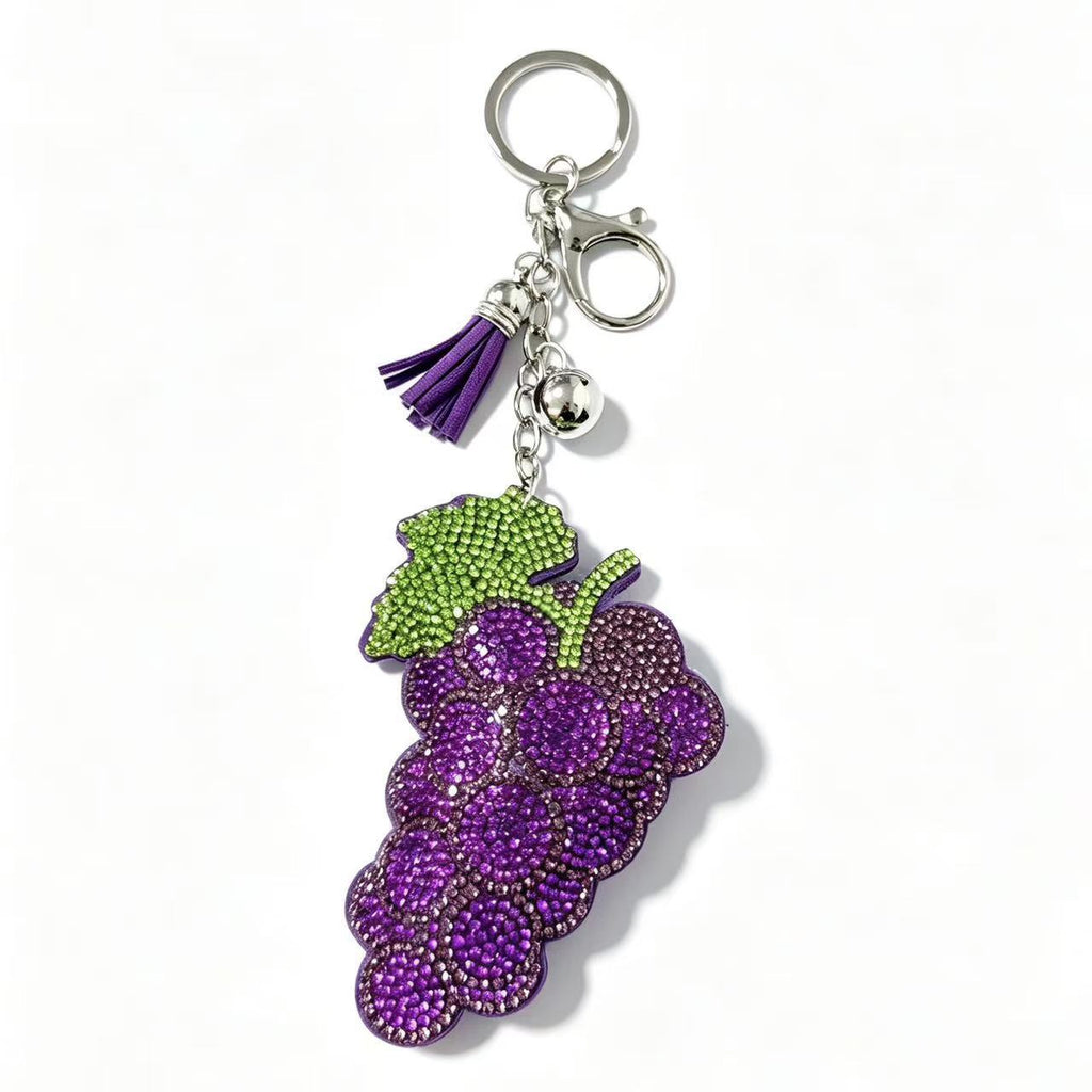 Hot-fix Rhinestone Grape Keychain With Full-rhinestone Tassel