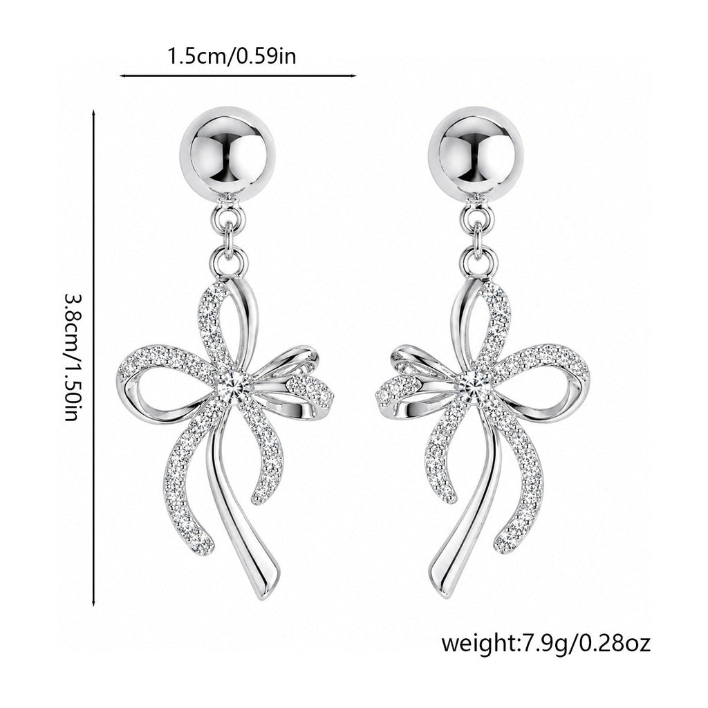 Korean-Style Lace Bow Zircon Earrings For Women, Light Luxury Niche High-End Earrings With Unique Design And Elegant Temperament