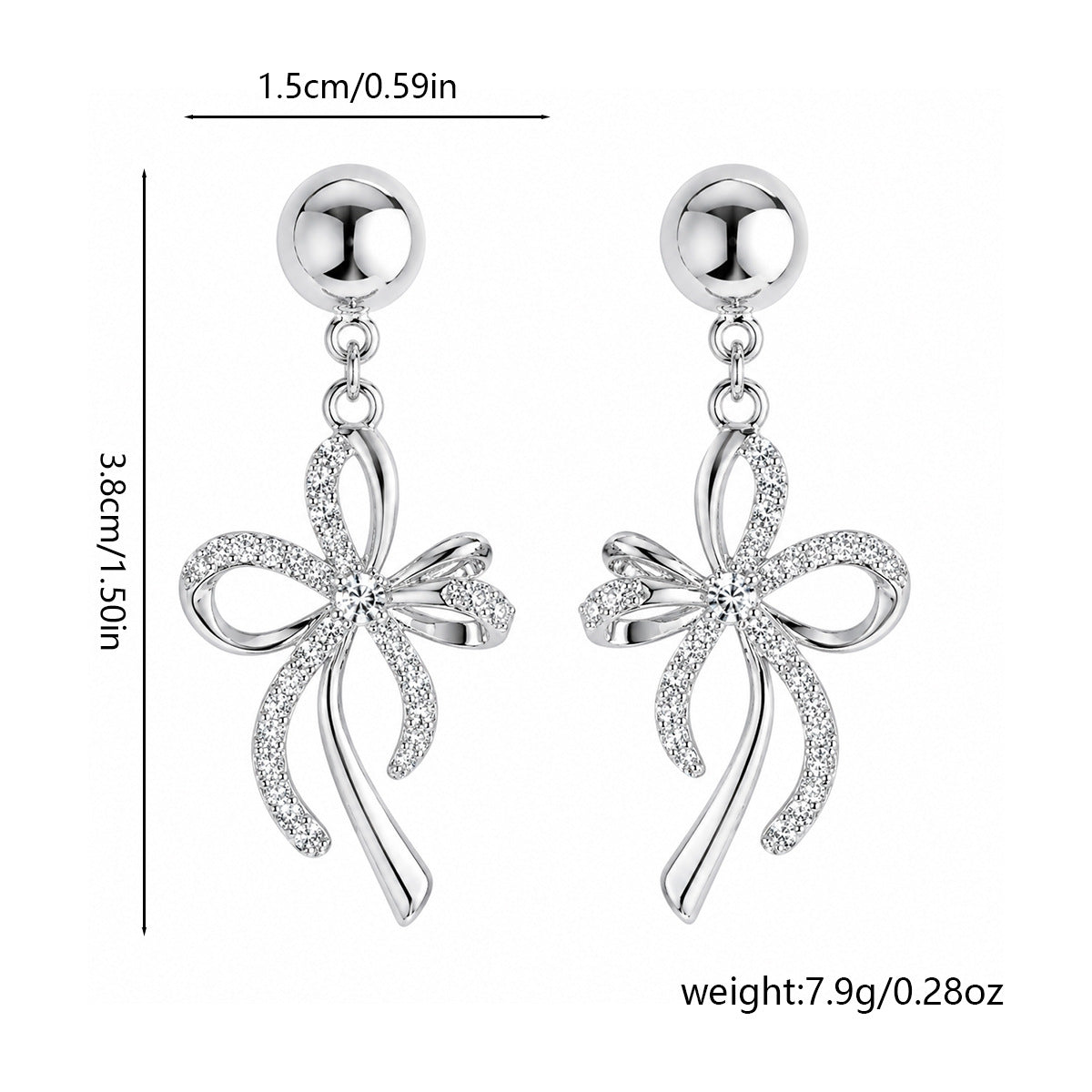 Korean-Style Lace Bow Zircon Earrings For Women, Light Luxury Niche High-End Earrings With Unique Design And Elegant Temperament