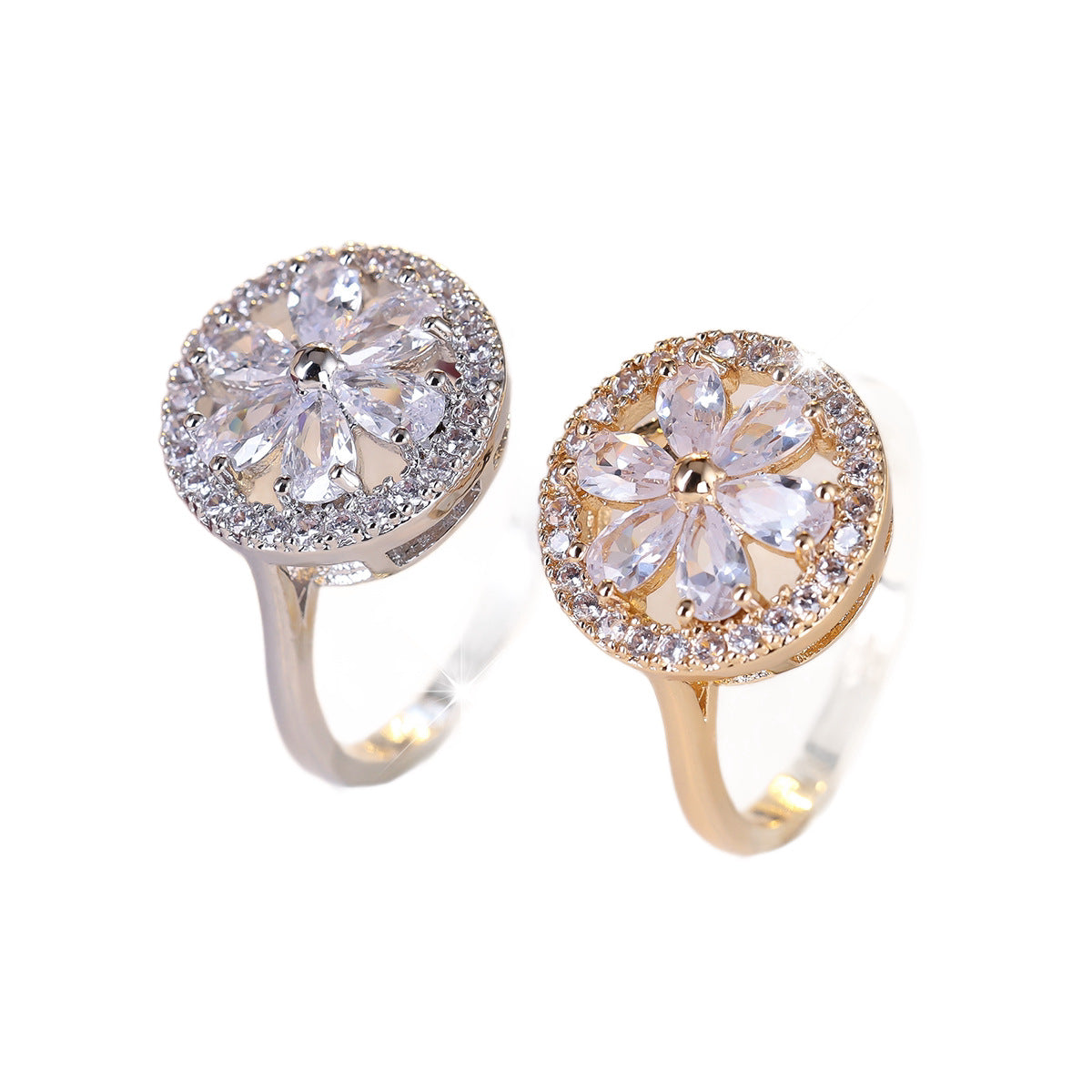 Hot Selling Rotating Snowflake Ring Elegant Cubic Zircon Statement Ring For Women