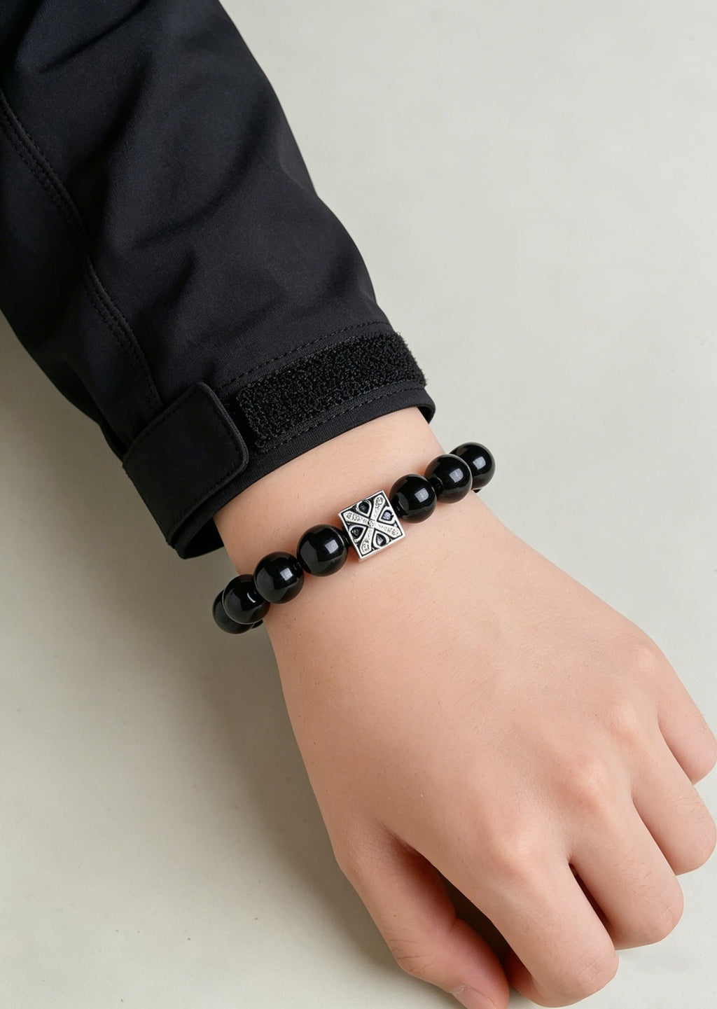 Black Obsidian White Cat Eye Bead Couple Bracelet
