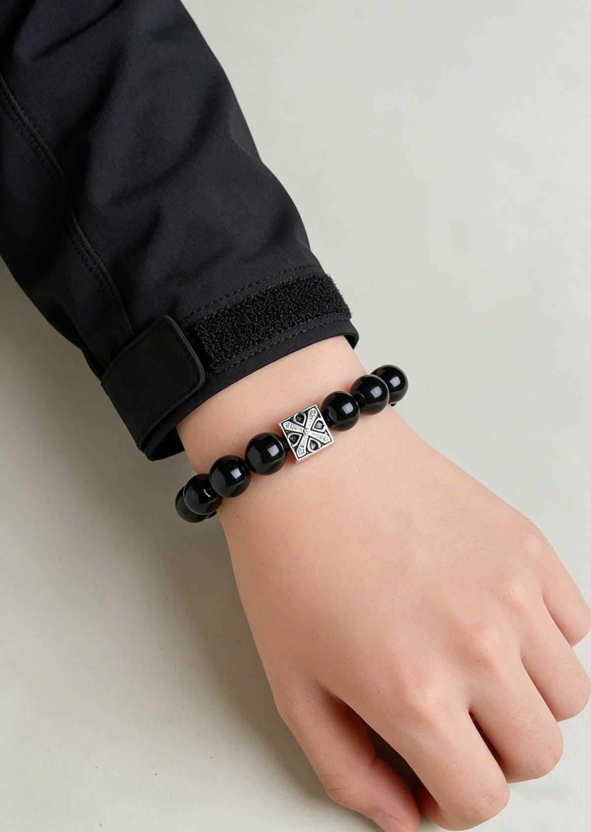 Black Obsidian White Cat Eye Bead Couple Bracelet