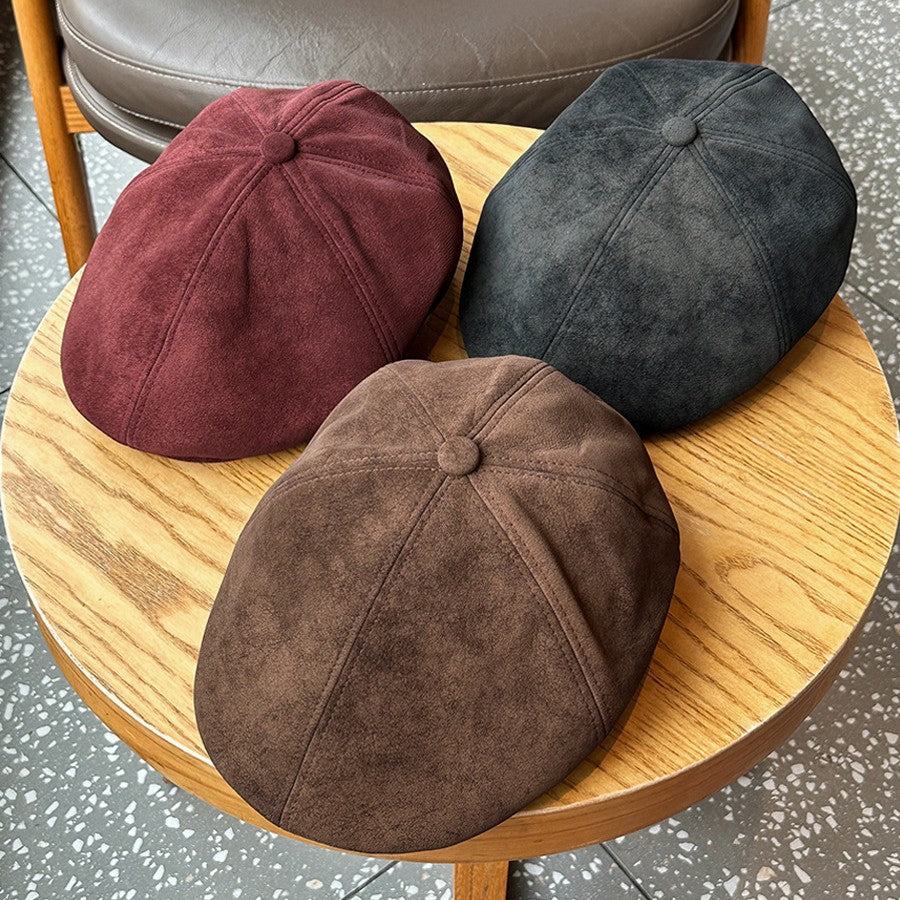 Vintage Distressed Suede Flat Cap Men's Beret