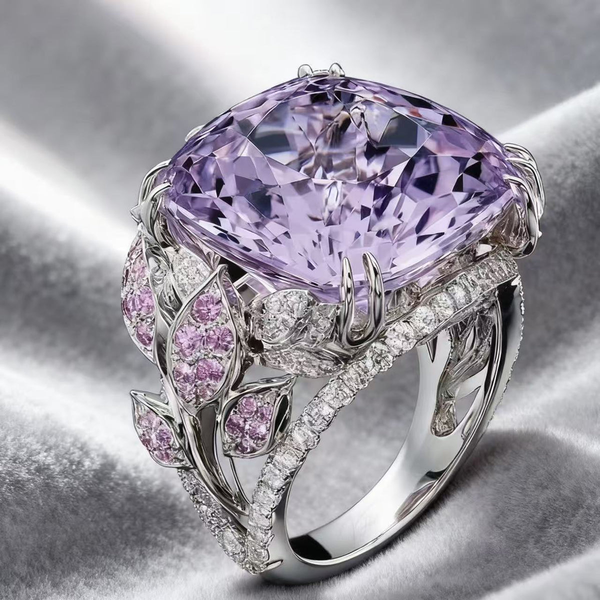 Sanjie European And American Cross-Border New Product Ring, Creative Floral Design, High-End Feel, Women's Purple Diamond Gemstone Ring, Full Diamond Jewelry