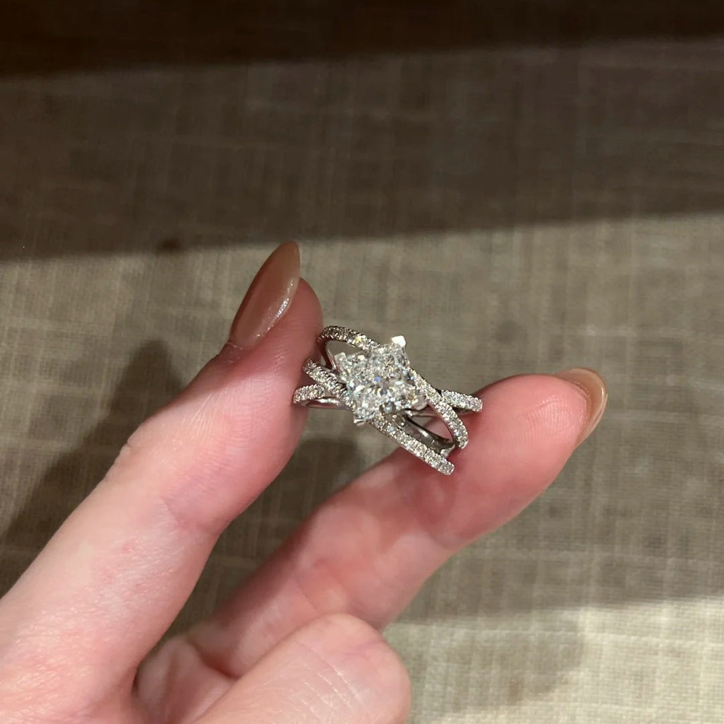 Women Sparkling Radiant Princess High Carbon CZ Shooting Star Ring, Crushed Ice Cut 2 Carat Luxury Engagement Finger Ring