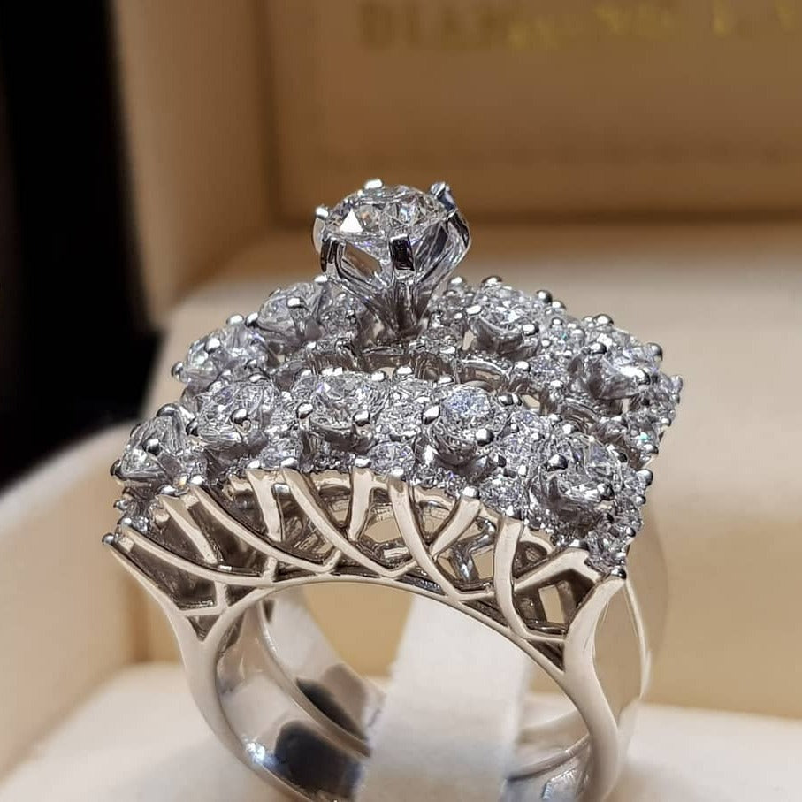 Sanjie Temu's New Creative Cut Out Diamond Engagement Set Ring European And American Women's Simulated Diamond Ring Wedding Banquet Ring