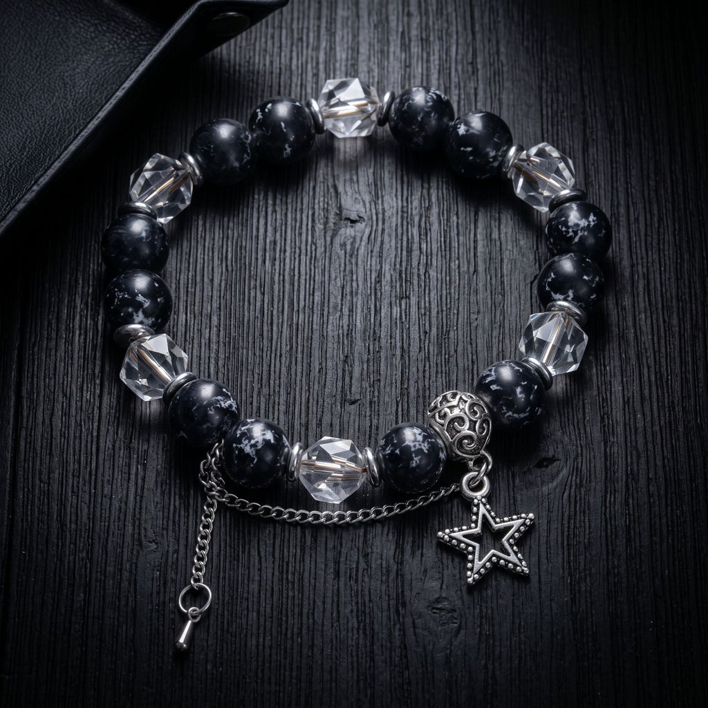 Ink Pattern Crystal Men Bracelet, Hip Hop Niche Light Luxury High-End Bangle For Women, Unique Fashion Commuter Versatile Wrist Jewelry
