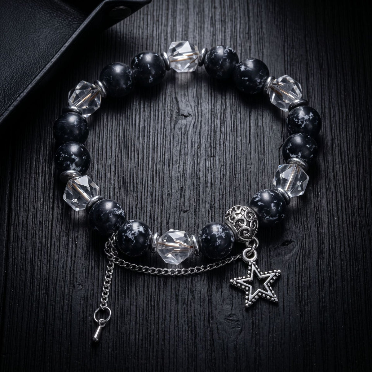 Ink Pattern Crystal Men Bracelet, Hip Hop Niche Light Luxury High-End Bangle For Women, Unique Fashion Commuter Versatile Wrist Jewelry
