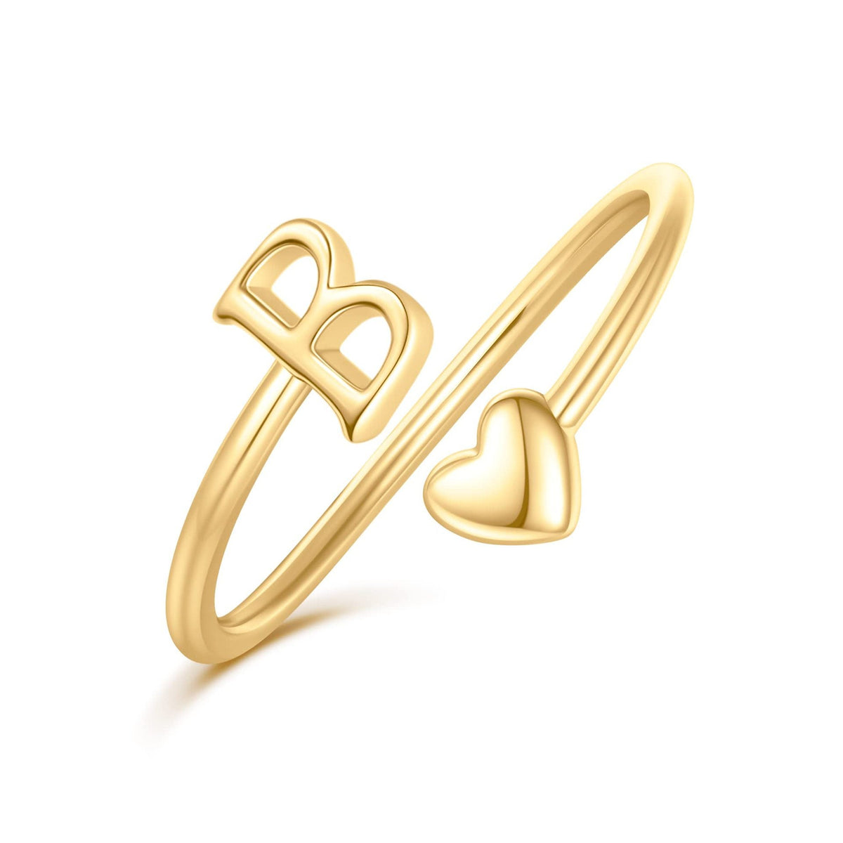 Heart Shaped Cursive Letter Minimalist Polished Open Ring