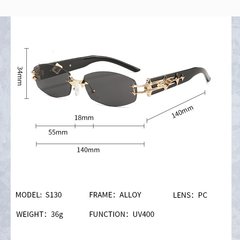 Ignispex Y2K Rimless Sunglasses, Star Shaped Metal Hinge Decoration, Gradient Tint Lens Eyewear For Women, Trendy Retro Fashion Shades, Free Attractive Eyewear Storage Bag Included.