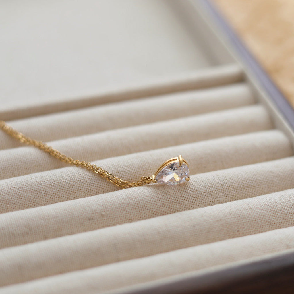 High-end Zircon Water-drop Pendant Titanium Steel Necklace