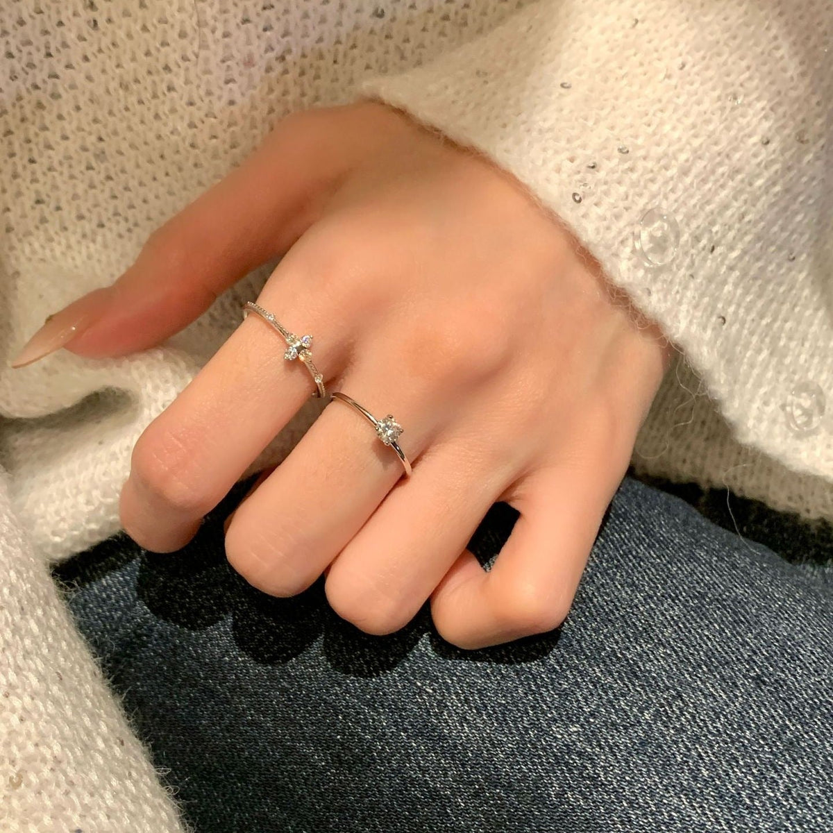 Sweet Flower Women Ring, Delicate Fashion High-End Elegant Versatile Stackable Open Band, Ins Style Index Finger Ring