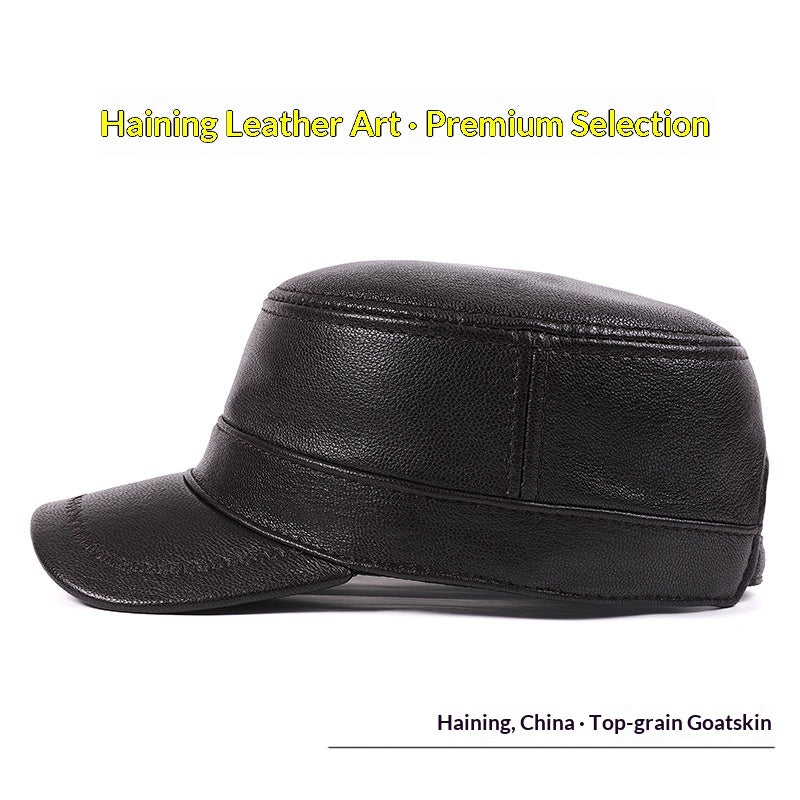 Spring Autumn Thin Genuine Leather Mens Goat-skin Flat-top Hat