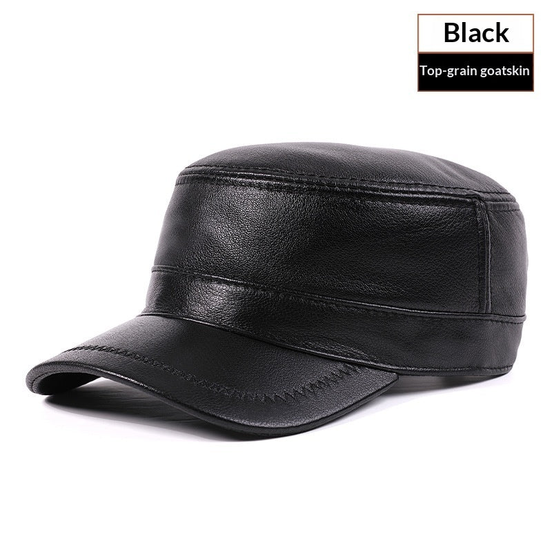 Spring Autumn Thin Genuine Leather Mens Goat-skin Flat-top Hat