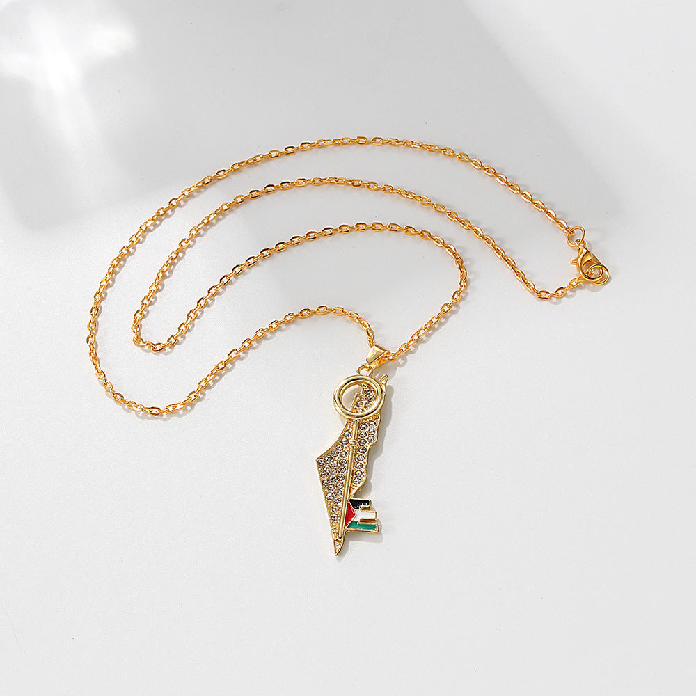 Alloy Chain Arabic Map And Keffiyeh Key Pendant
