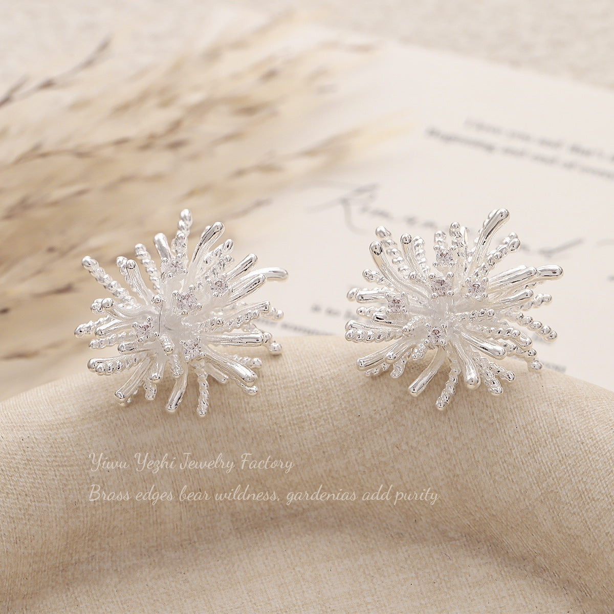 Korean-Style Versatile Zircon Fireworks Dandelion Earrings For Women, Personalized Floral Elegant 925 Silver Needle Earrings