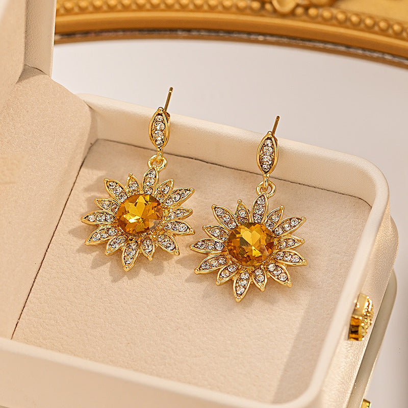 INS-style Sunflower Diamond-studded Earrings