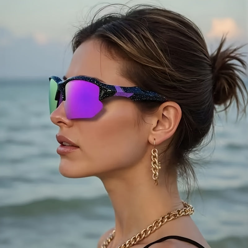Half Rim Polarized Sports Sunglasses Uv400 Protective Mirrored Lens Eyewear Rugged Textured Frame With Non Slip Temple Suitable For Cycling,fishing,running And Various Outdoor Sports Activities.