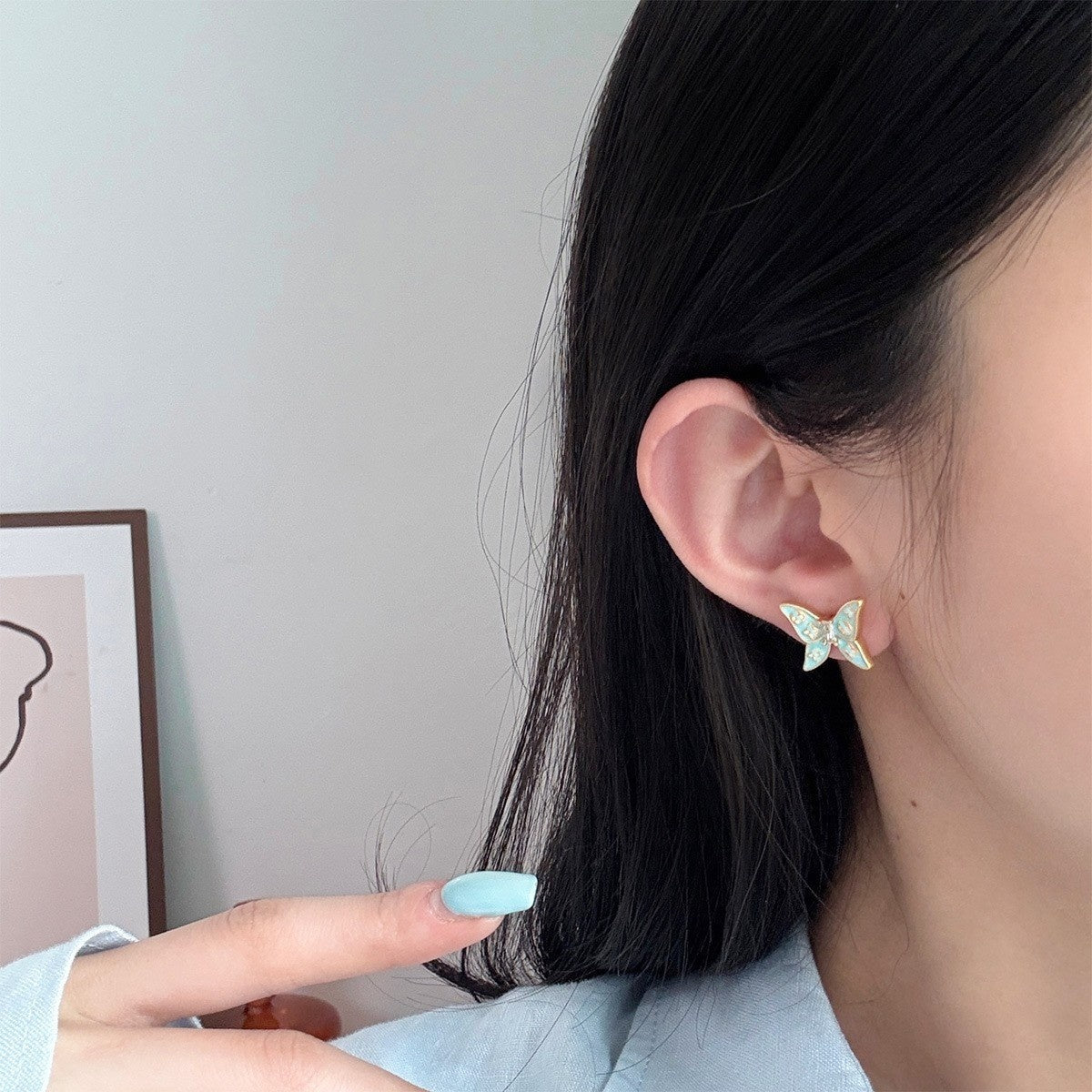 Colorful Enamel Butterfly Earrings With Dripped Oil Design