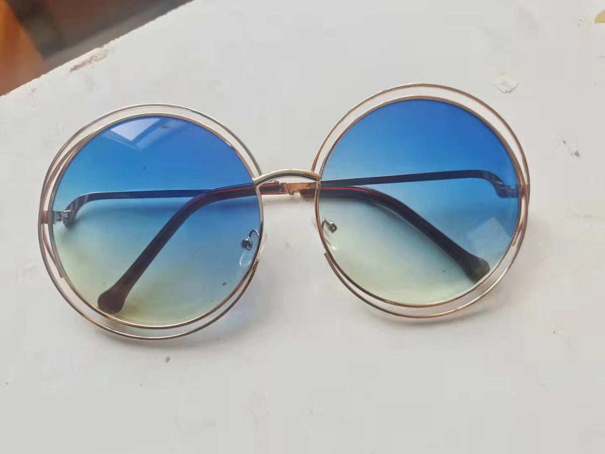 Large Frame Round Frame Women's Sun Glasses True Film Ink Mirror Flat Light Mirror