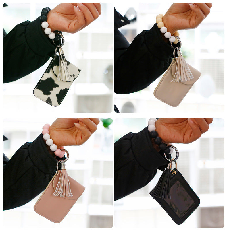 Silicone Bead Wrist Keychain Polyurethane Card Holder Coin Purse