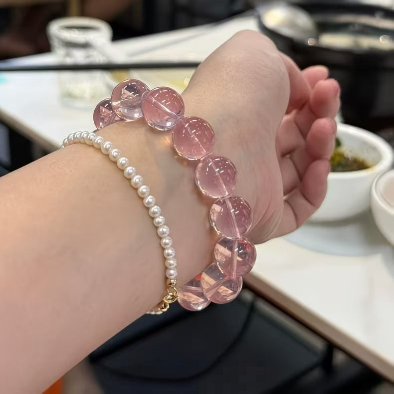 Natural Madagascar Rose Quartz Bracelet Round Beaded Chain Love Energy Jewelry For Women