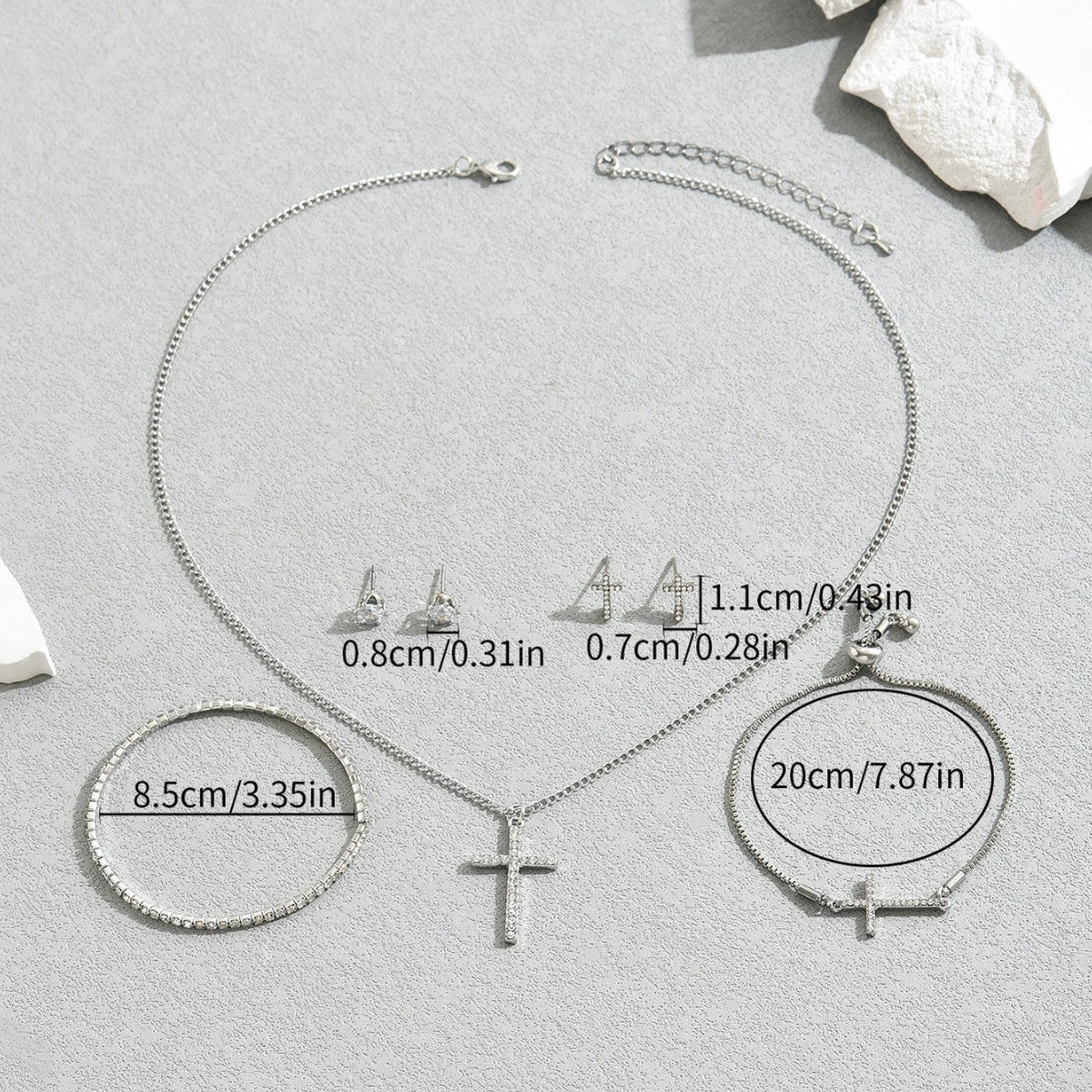 Cross-border European And American Style Ladies Necklace Jewelry Suit Personality Cross Niche Design Diamond Earrings Bracelet Wholesale