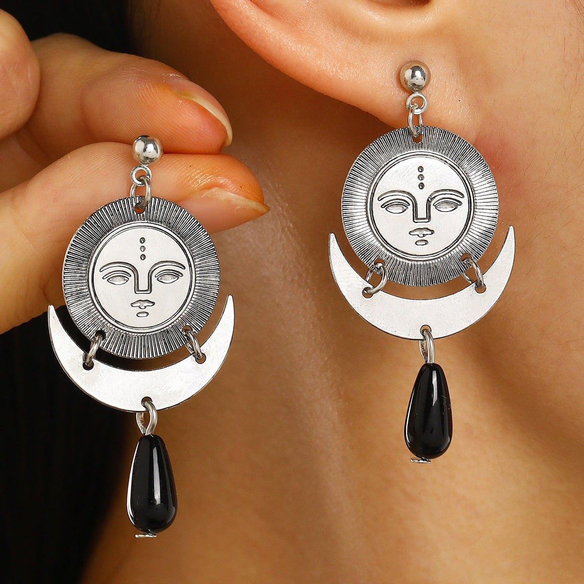 European And American Retro Gothic Star-Moon-Sun Face Earrings