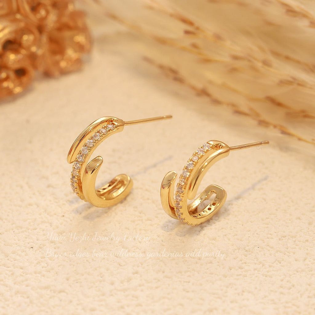 High-End Circle Zircon Earrings C-Shaped Multi-Layered Earrings Simple, Compact, Exquisite, Accessible Luxury, Versatile Niche Earrings For Women