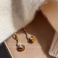 Korean Style Simple And Fashionable Tiger Eye Stone Gourd Earrings For Women, Gentle And Fairy-Like Temperament Earrings, Niche Design, High-End Earrings