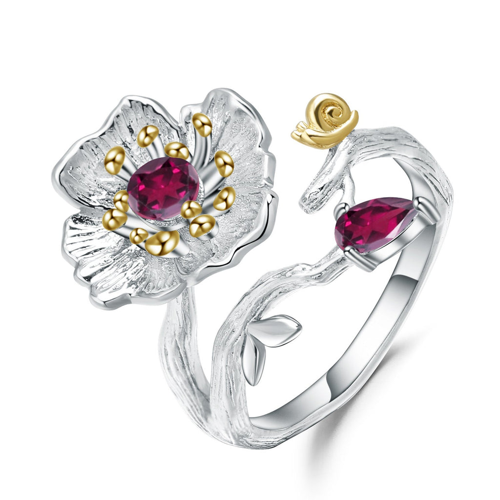 Natural-style Floral Adjustable Ring With Faux Topaz