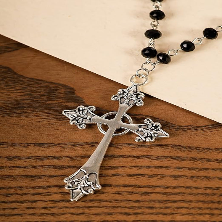 Gothic Punk-style Dark Cross Multi-layer Beaded Necklace