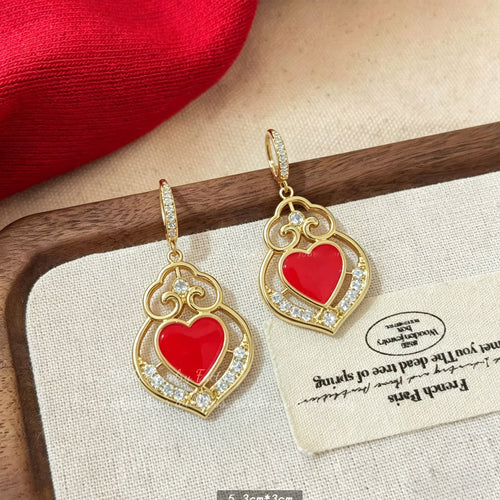 2026 New Trendy Zircon Heart Hollow Earrings Simple Versatile Fashion Ear Studs Korean Style Internet Celebrity Earrings