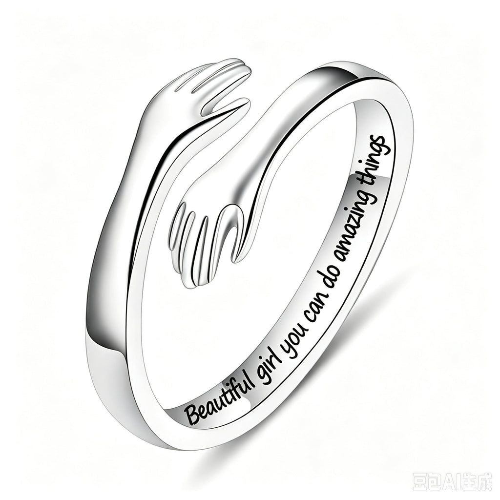Stainless Steel Inspirational Hug Ring Women's Opening Design