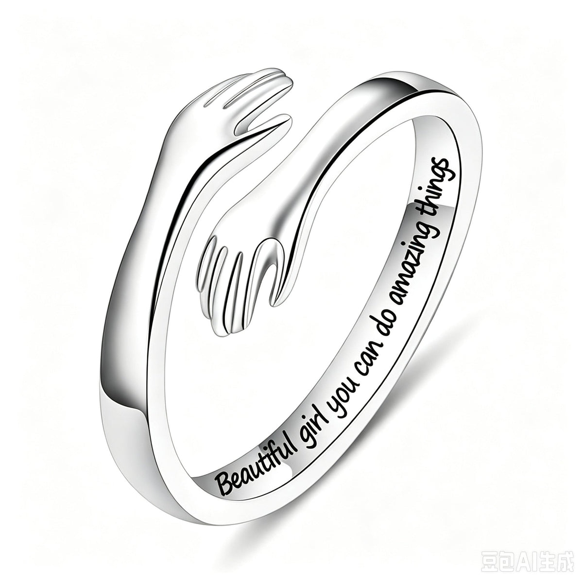 Stainless Steel Inspirational Hug Ring Women's Opening Design