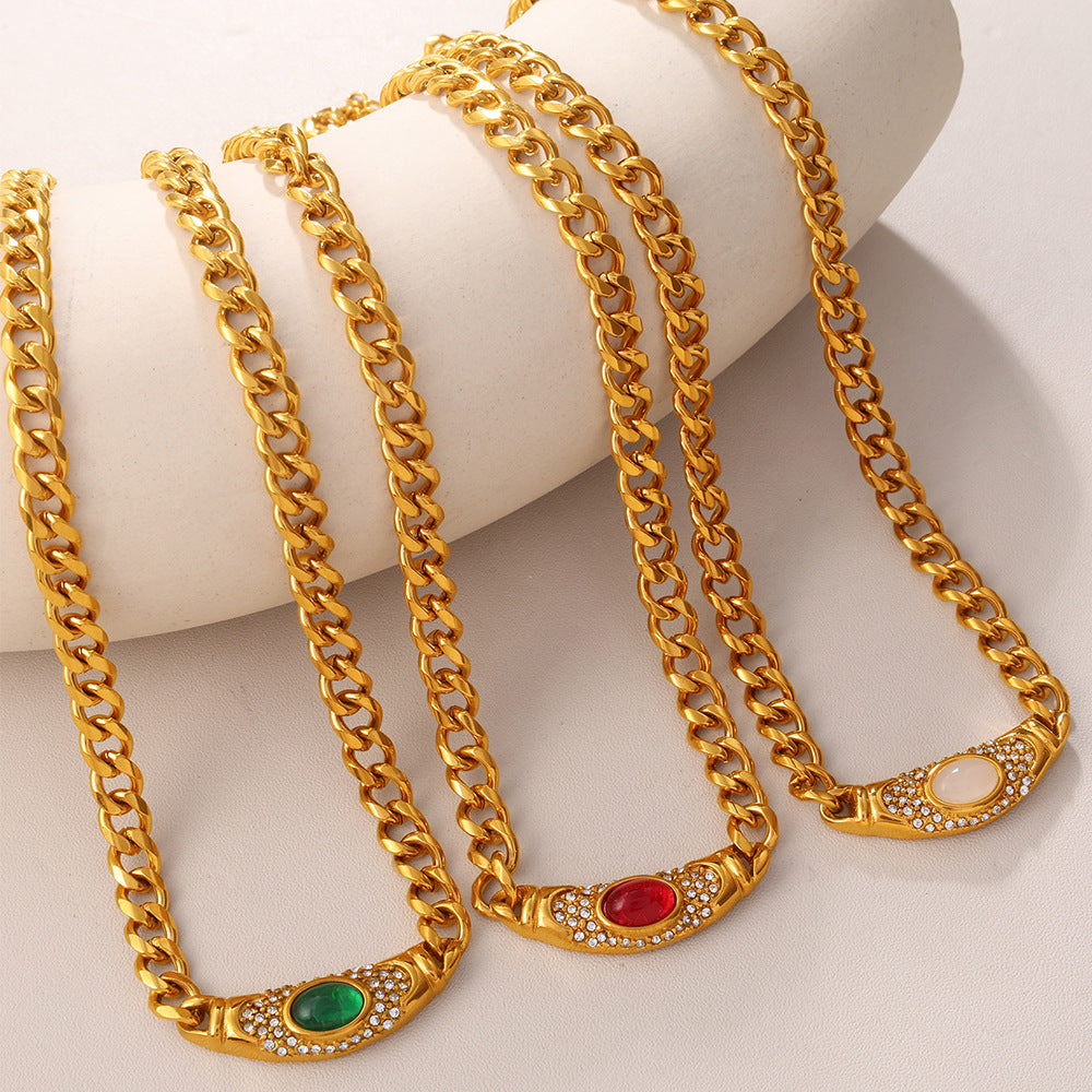 Vintage Mid-century Geometric Choker Necklace With Cats-eye Inlays
