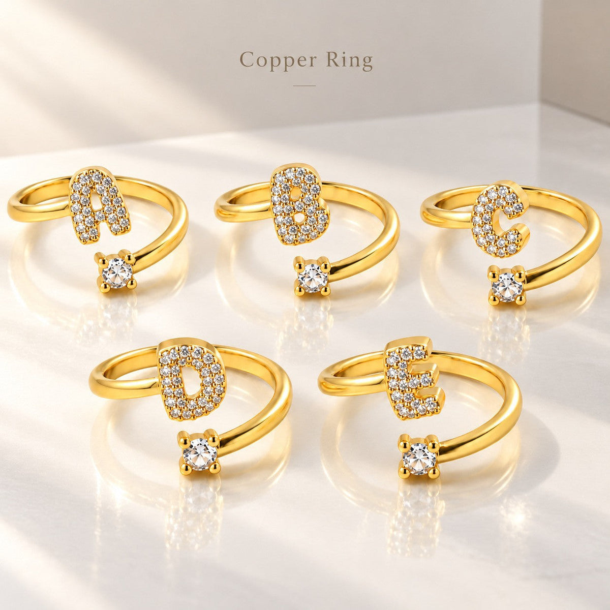 New Arrival Paved Zircon 26 Letters Alphabet Ring, Elegant Fashion High-End Adjustable Open Ring
