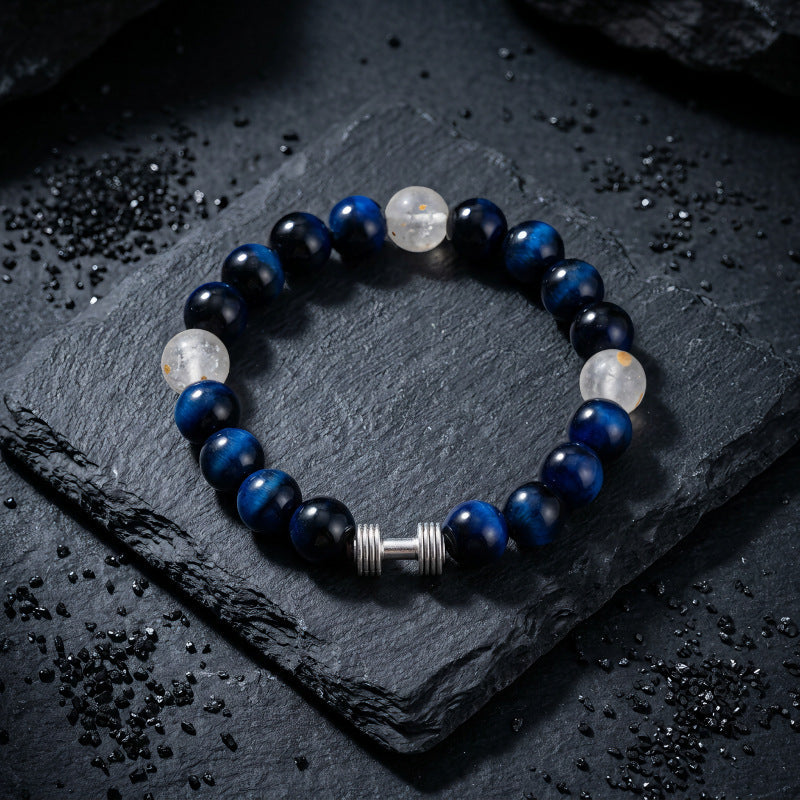 Barbell Gradient Blue Bead Bracelet For Men, Elastic String Beaded Bracelet For Women, Minimalist Hip Hop Luxury High-End Accessories