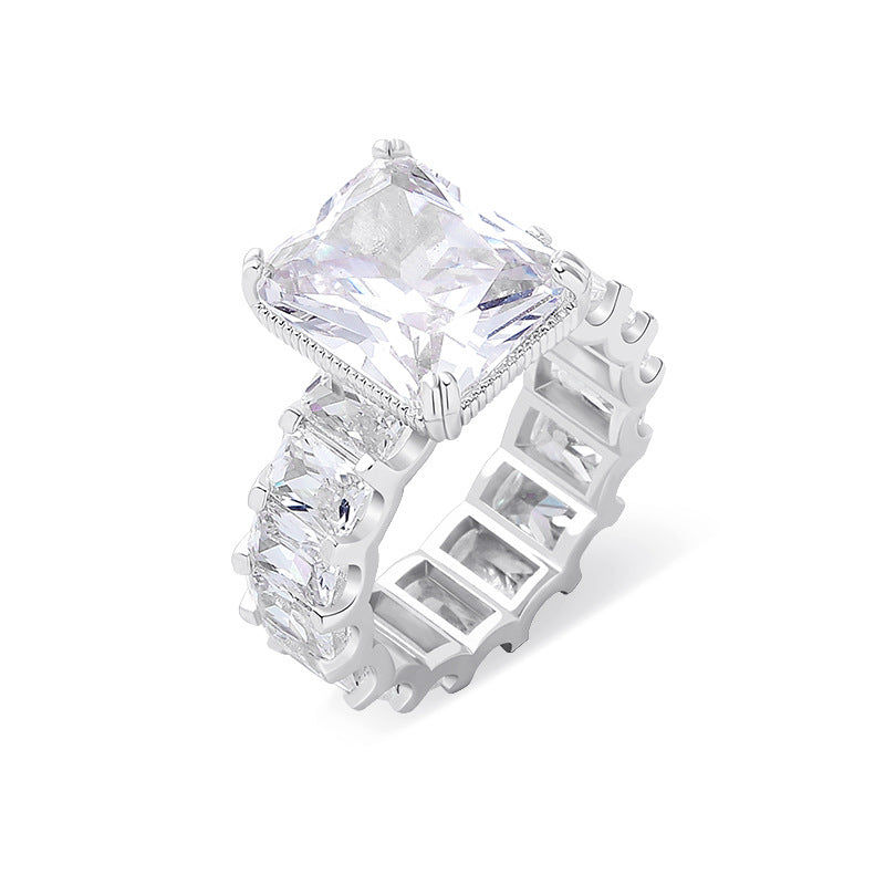 Amazon Cross-Border Women's Square Diamond Ring, Real Gold Electroplated, Full Zircon, Simple Ring, Light Luxury Fashion Ring