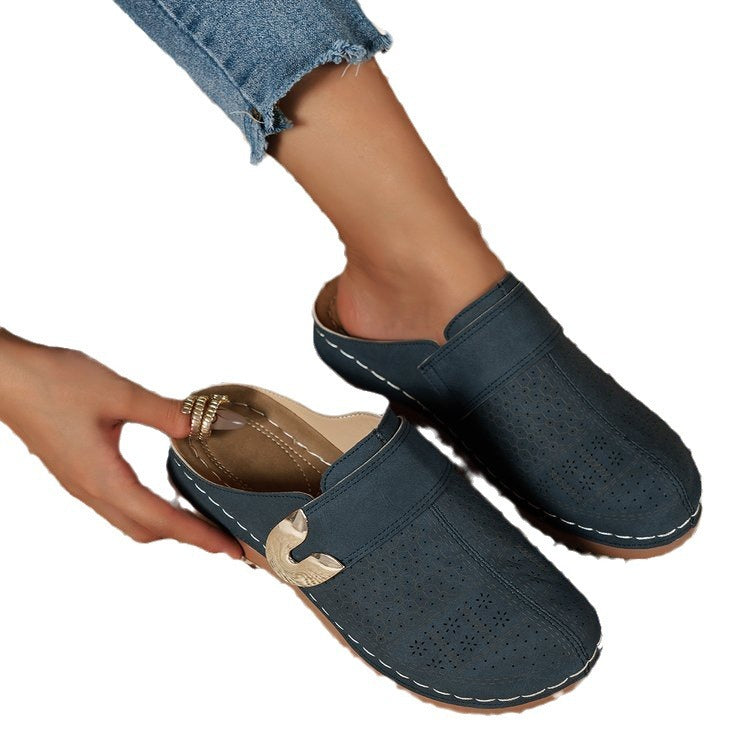 Summer Closed Toe Sandals Metal Hollow Slides Shoes For Women