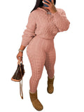 Nimsruc Knit Two Piece Outfits For Women Sweater Sets Long Sleeve Pullover Tracksuits Lounge Sweatsuits Hoodie Crochet Pants Sets Matching Clothing Pink M