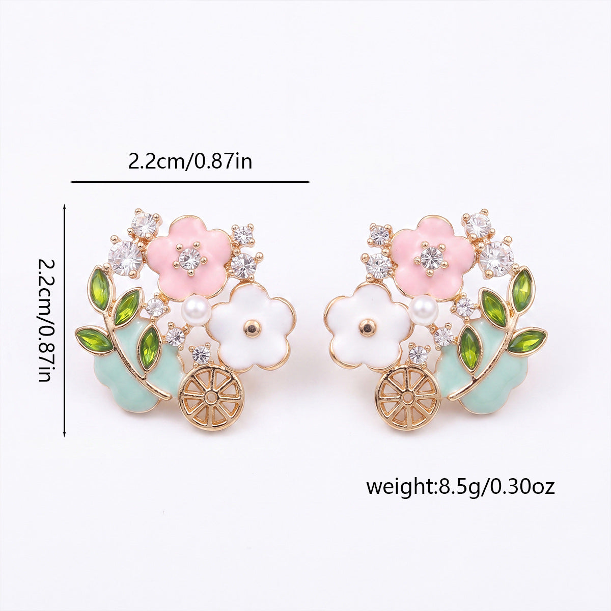 Korean-style Sweet Floral Pearl Stud Earrings, Fresh And Elegant, High-end Oil-drip Zircon Earrings For Women, Light Luxury Spring-summer Accessories