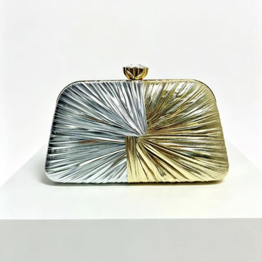 Womens Pleated Clutch Evening Gown Style Tote With Chain Strap For Dinner Parties